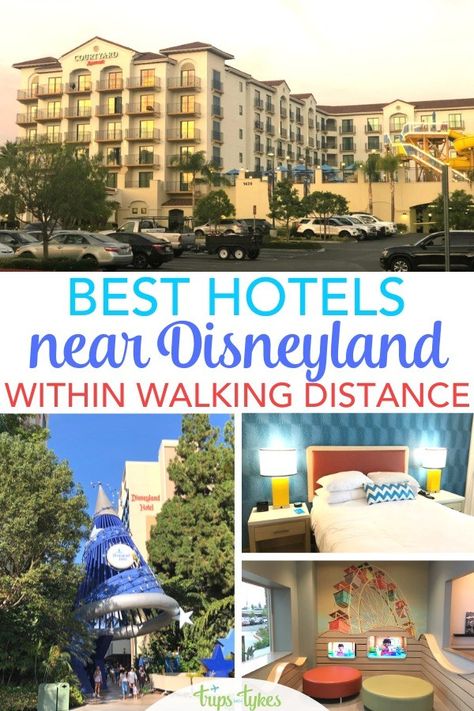 Traveling to Disneyland in Anaheim, California? These 15 kid-friendly hotels are all within close walking distance Disneyland and Disney California Adventure parks. Get a sneak peek of the family-friendly hotel amenities at each property, including pools and water parks, family suites, free breakfast, parking fees, and more! #disneyland #disneylandwithkids #hotels #familytravel Best Hotels Near Disneyland, Disneyland Hotels, Disneyland Trip Planning, Hotels Near Disneyland, Traveling Mom, Disneyland Secrets, Disneyland Planning, Disneyland Tips, Disneyland Vacation