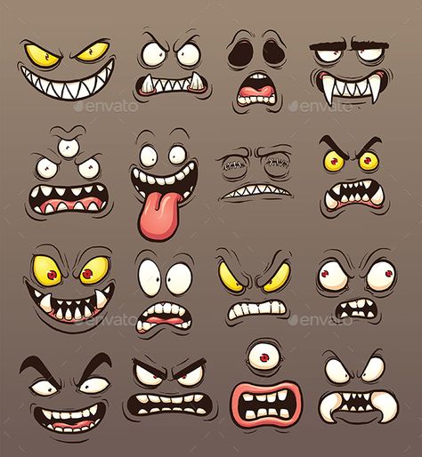 Cartoon monster faces. Vector clip art illustration with simple gradients. Each on a separate layer. EPS10 and PSD files included. Inkblot Cartoon, Inkblot Art, Cartoon Faces Expressions, Monster Faces, Funny Cartoon Faces, Doodle Monster, Drawing Cartoon Faces, Monster Drawing, Graffiti Doodles