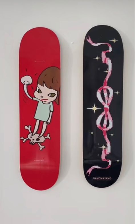 Sandy Liang Skateboard, Skateboard Room Decor Wall Art, Skate Decks On Wall, Yoshitomo Nara Skateboard, Skateboard Deck Decor, Skateboard Deck Wall Art, Skateboard On Wall Decor, Skateboard On Wall, Skate Deck Art