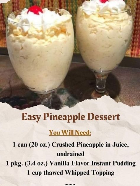 Easy Pineapple Dessert, Pineapple Pudding, Pineapple Dessert, Pineapple Dessert Recipes, Pineapple Desserts, Most Popular Desserts, Sugar Free Pudding, Popular Desserts, Vanilla Flavor