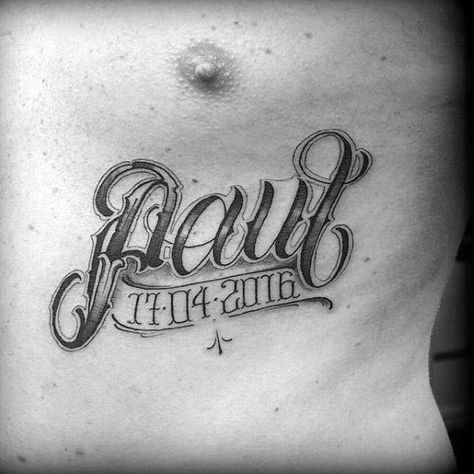 awesome script kids name paul with birthdate mens chest tattoo Paul Name Tattoo, Birthdate Tattoos, Tato Nama, Birthdate Tattoo, Meaning Tattoos, Kid Name Tattoo, Names Tattoos For Men, Tattoos With Kids Names, Retro Tattoos