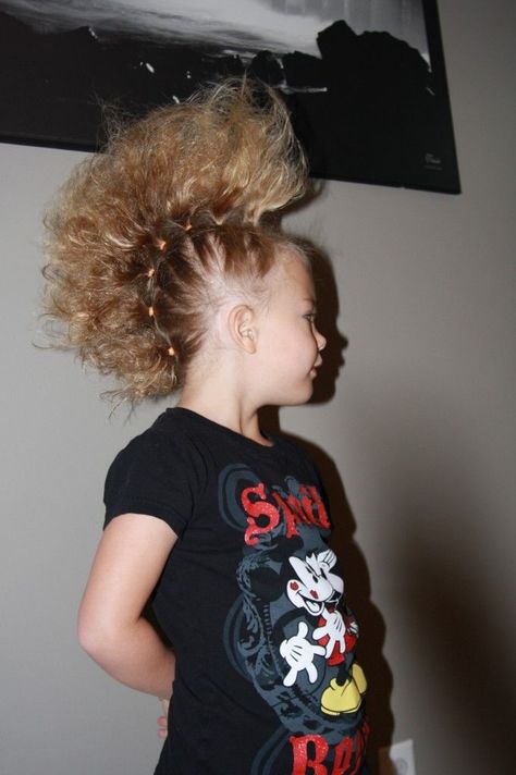 It's Crazy Hair Day! Easy Crazy Hairstyles, Funny Hairstyles, Crazy Hair For Kids, Mohawk Hair, Loop Belt, Church Camp, Wacky Hair Days, Crazy Hair Day, Wacky Hair