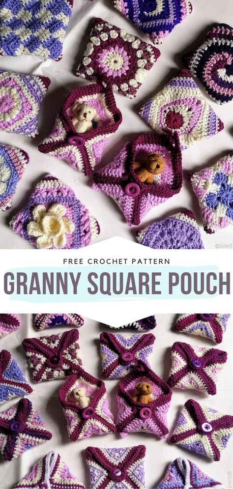 Granny Square Envelope Pouch, Crochet Granny Square Pouch, Crochet Pouch Free Pattern, Granny Square Pouch, Crochet Pouches, Phone Bag Crochet, Purse Patterns Free, Sunburst Granny Square, Yarn Scraps