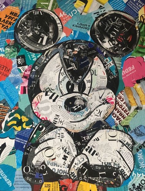 Pop Collage Art, Street Art Collage, Mixmedia Art Ideas, Mickey Mouse Collage, Love Pop Art, Disney Pop Art, Pop Art Collage, Art Zine, Newspaper Art