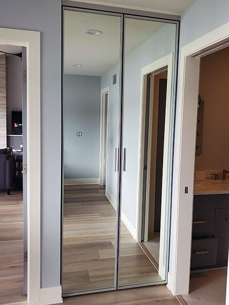 Bifold Mirror Closet Doors, Mirror Bifold Closet Doors, Mirrored Bifold Closet Doors, Sliding Glass Closet Doors, Bifold Closet Door, Walk In Closet Inspiration, Mirror Cupboard, Sliding Mirror Closet Doors, Creative Mirror