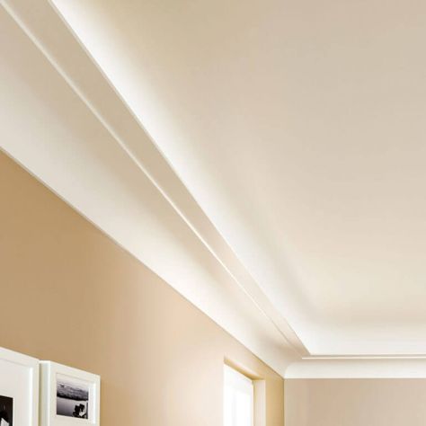 Product   Step Cove Indirect Lighting Molding          Breath        Wall  76mm      Ceiling  178mm      Length  2400 mm      Style  Indirect lighting Molding      Color  White      Materials  Polyurethane          Step Cove Indirect Lighting Molding -3063   Step Cove Indirect lighting moulding profile is a modern style decorative interior moulding for home improvement. This indirect molding profile Crown Molding Lights, Crown Molding Modern, Modern Crown Molding, Modern Baseboards, Ceiling Crown Molding, Molding Ceiling, Modern Miami, Art Deco Door, Miami Art Deco