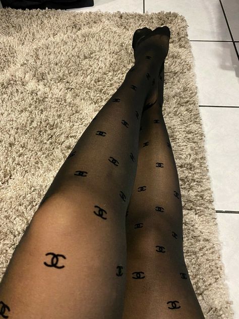 Designer Stockings Outfit, Chanel Stockings Outfit, Chanel Stocking, Chanel Tights Outfit, Chanel Socks, Chanel Leggings, Gucci Tights Outfit, Chanel Tights, Design Tights