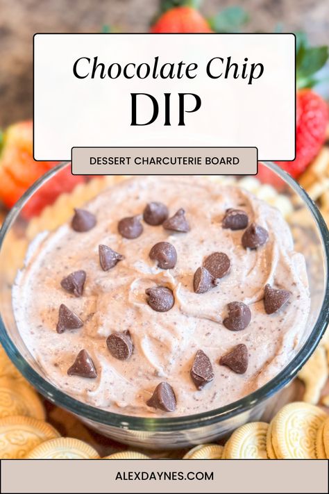 This Chocolate Chip Dip is the most delicious dessert dip! It’s sweet, creamy, and loaded with chocolate chips! It’s the perfect dip for the center of your sweet charcuterie board! Strawberries, bananas, animal crackers, and even sandwich cookies make the perfect vehicles for dipping. Make it with me! Sweet Charcuterie Board, Sweet Charcuterie, Chocolate Chip Dip, Dessert Dip Recipes, Dessert Dip, Delicious Dips Recipes, Homemade Foods, Dip Recipes Easy, Dessert Dips