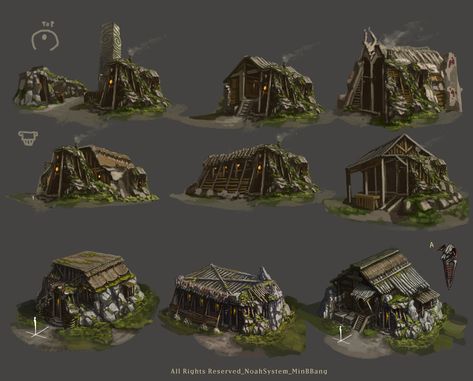 Dwarven City, Buildings Artwork, Fantasy Town, Props Concept, Environment Props, Building Concept, Medieval Houses, Structure Architecture, Fantasy House