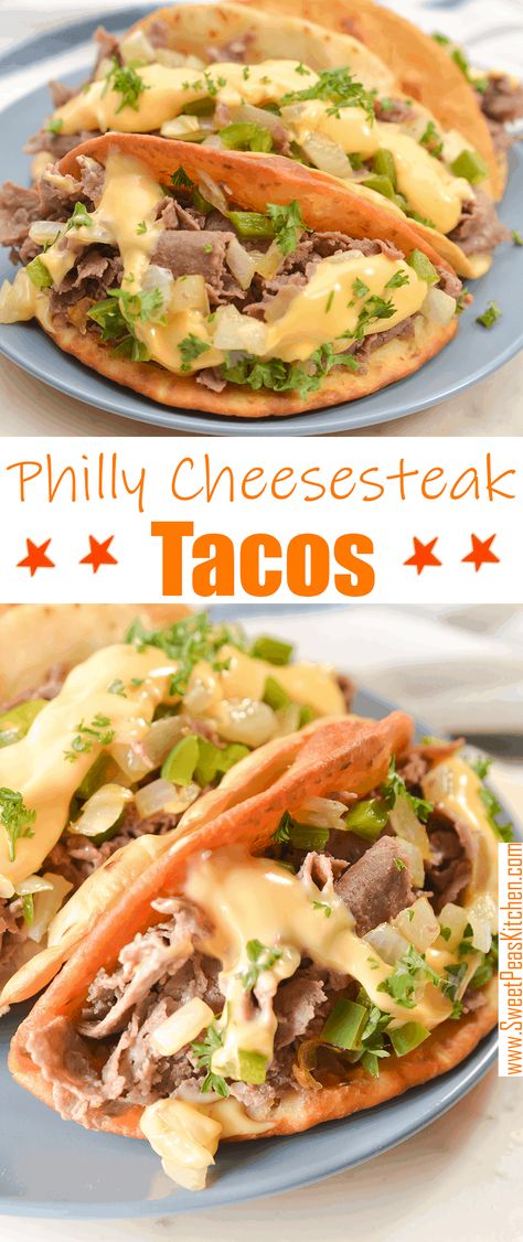 Philly Cheesesteak Tacos Philly Cheesesteak Tacos, Philly Cheese Steak Tacos, Cheesesteak Tacos, Steak Taco Recipe, Latin Countries, Beef Entrees, Healthy Turkey Recipes, Philly Steak, Slow Cooker Bread