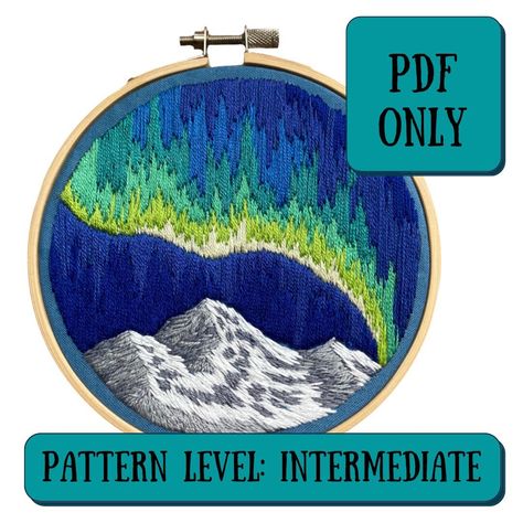 Excited to share this item from my #etsy shop: Aurora Borealis Mountain Embroidery Pattern + Instructions || PDF ONLY + YouTube tutorial || Embroidery Landscape Pattern Northern Lights Embroidery, Mountain Embroidery Pattern, Pattern Outline, Mountain Embroidery, Tutorial Embroidery, Embroidery Landscape, Landscape Pattern, Outline Images, Hoop Embroidery