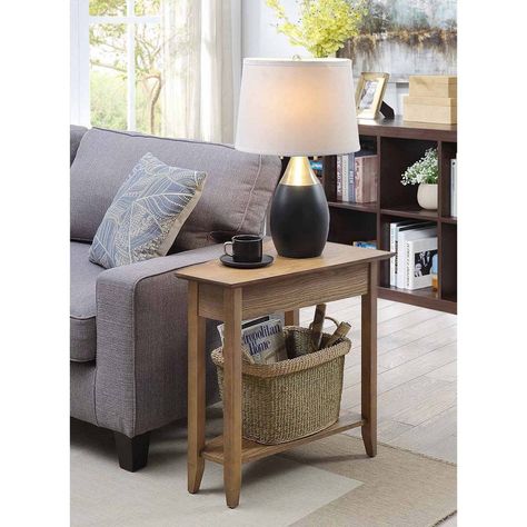 Uniquely shaped the American Heritage Wedge End Table with Shelf from Breighton Home is the perfect piece to fit anywhere. The triangular shape is ideal to fit in corners or in between your favorite armchairs. The transitonal design will fit in seamlessly with your current decor. The additional bottom shelf offers more room for storage and space to place your items within arms reach. This Wedge Side Table will be sure to give any room decor that finishing touch. Living Room End Table Decor, Triangle End Table, Wedge End Table, Narrow Side Table, Small Couch, Small End Tables, Sofa End Tables, Small Sofa, Living Room End Tables