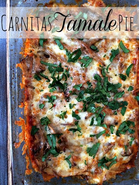 Carnitas Tamale Pie. - A Life From Scratch. Leftover carnitas, enchilada sauce and cheese. Perfect for dinner, freezer meal or bringing over to a new mom! Soooo tasty. Leftover Carnitas, Tamale Pie, Carnitas Recipe, Cheese Enchiladas, Paleo Crockpot, Pork Carnitas, Hispanic Food, Freezer Meal, Tex Mex Recipes