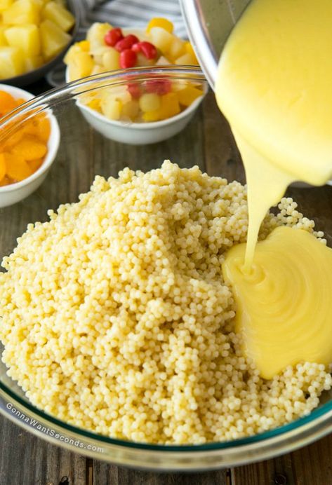 Pudding Being Poured Into Pasta For Frog Eye Salad Fruit Salad Ideas, Frog Eye Salad Recipe, Frog Eye Salad, Fluff Salad Recipes, Frog Eye, Fluff Desserts, Jello Desserts, Jello Salad, Salad Ideas