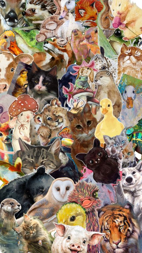 To find all of these amazing drawing search art animals Cute Animal Collage, Ipad Makeover, Animal Wallpaper Aesthetic, Animal Collage, Pet Crafts, Art Animals, Animal Stickers, Animal Crafts, Animal Wallpaper