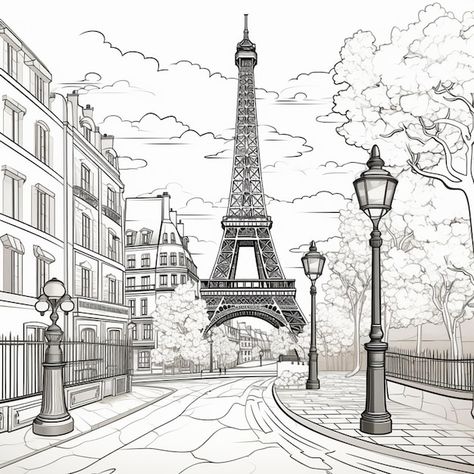 Tour Eiffel Drawing, Eiffel Tower Drawing Sketches, Eiffel Tower Outline Drawing, Eifell Tower Draw Easy, Eifell Tower Draw, Iffle Tower Sketch, Paris Sketch, Tower Drawing, Eiffel Tower Drawing