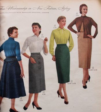 1950s pencil skirts also called sheath or hobble skirts 1950s Pencil Skirt, 50s Inspired Fashion, Poodle Skirts, Mode Rockabilly, 1950s Fashion Women, 50s Skirt, 1950s Skirt, 50th Clothes, 50s Outfits