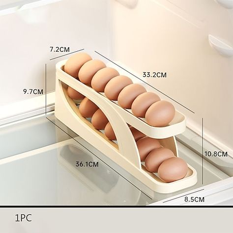 Egg Dispenser, Telur Gulung, Storing Eggs, Egg Rack, Dispenser Design, Rolling Rack, Egg Container, Fridge Organisers, Egg Box