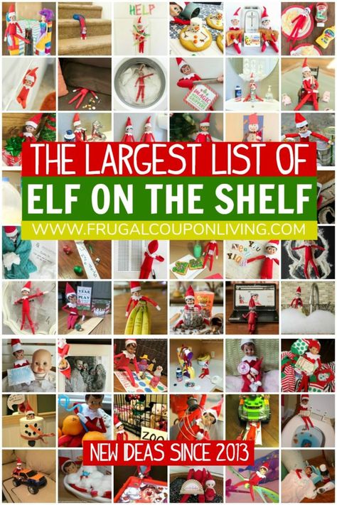 Hundreds of original and easy Elf on the Shelf ideas. This Master Elf List of Ideas is all of Frugal Coupon Living's elf ideas since 2013. Happy elfing #earrings #frugalcouponliving #elfideas #elfontheshelf2019 #elfontheshelf2018 #elfontheshelf2017 #elfontheshelf2016 #elfontheshelf2015 #elfontheshelf2014 #elfontheshelf2013 #elfontheshelfideas #elfontheshelf #theelfontheshelf Diy Elf On Shelf Accessories, Elf On Shelf Hiding Places, Elf On The Shelf List, Elf Movie Elf On The Shelf, Christmas Diner, Elf On The Shelf With Action Figures, Elf Notes, Elf Printables, Diner Ideas