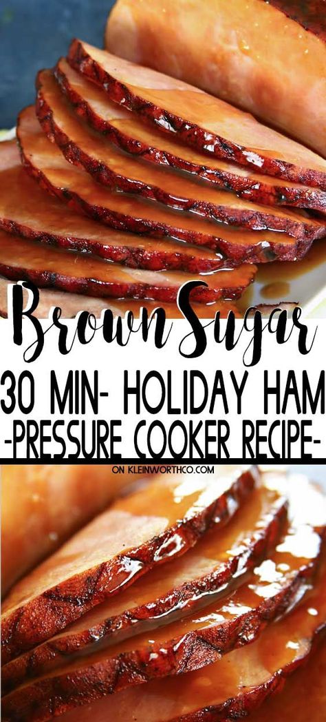 Pressure Cooker Brown Sugar Ham made in about 30 minutes. Break out that Instant Pot & make the best holiday ham, no oven required. So easy! #pressurecooker #brownsugar #ham #instantpot #easter #holiday #christmas #dinner #ninjafoodie #foodninja Instant Pot Ham Recipe, Pressure Cooker Ham, Maple Glazed Ham, Sugar Ham, Brown Sugar Ham, Easy Ham, Holiday Ham, Instant Pot Pork, Easy Instant Pot Recipes