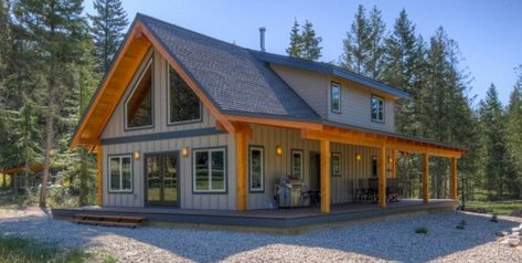 Wrap around deck Home Design Features, Timber Frame Design, Log Home Designs, Interior Boho, Barn Style House Plans, Decor Ikea, Casa Container, Timber Frame Homes, Barn Style House