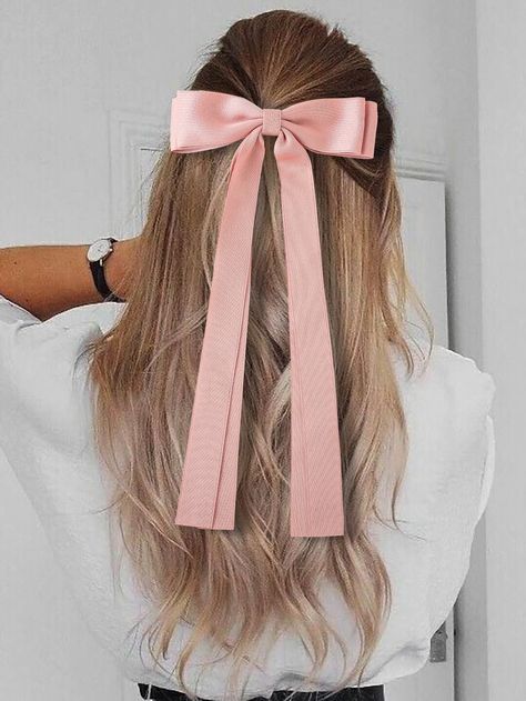 Pink Casual   Polyester Plain French Clip Embellished   Women Accessories Elegance Hair, Pink Hair Bows, Ribbon Hairstyle, Hair Ribbons, Handmade Hair Bows, Bow Decor, Hair Ribbon, Ribbon Hair Bows, Ribbon Hair