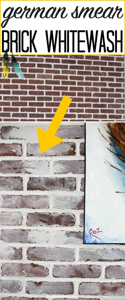 How to do a german smear or "mortar wash" DIY brick whitewash on your brick fireplace or other brick surfaces. This DIY project is inexpensive & easy to do! #germansmear #mortarwash #whitewashing #updatebrick #brickupdate #howtoupdatebrick #howtowhitewashbrick #howtomortarwashbrick #howtogermansmearbrick #germanschmear German Smear Technique, Mortar Wash, German Smear Brick, White Wash Brick Fireplace, German Schmear, German Smear, Fireplace Update, White Wash Brick, Brick Fireplace Makeover