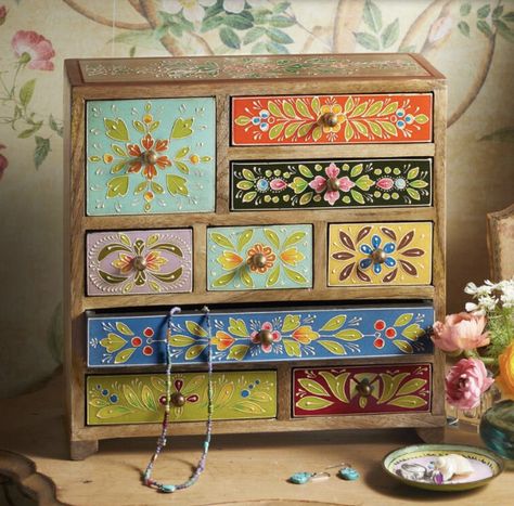 Painted Wooden Boxes, Painted Jewelry Boxes, Painted Drawers, Painted Chest, Elephant Painting, Painted Jewelry, Sundance Catalog, Wooden Storage Boxes, Wooden Chest