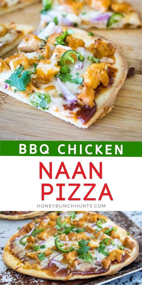 Recipes With Naan, Rotisserie Chicken Bbq, Chicken Naan Pizza, Cheap Bbq, Naan Bread Pizza, Naan Pizza Recipes, Pain Naan, Easy Bbq Chicken, Flexitarian Recipes