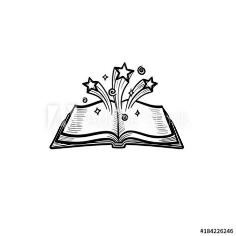 2024 Journaling, Star Outline, Doodle Icon, Book Drawing, Sketch Illustration, Magic Book, Vector Hand, White Background, Stock Vector