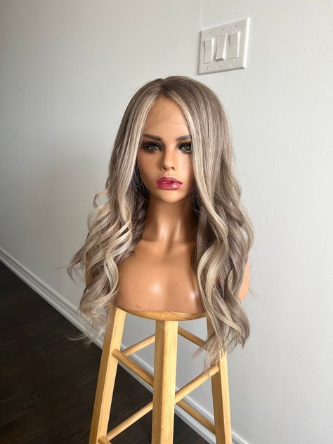 Custom Wig Dark Ashy Blonde With Platinum Babylights Moneypiece Balayage Virgin Human Hair HD Lace Front Wig - Etsy Canada Dark Ashy Blonde, Platinum Babylights, Moneypiece Balayage, Blonde Babylights, Babylights Balayage, Ashy Blonde, Natural Looking Wigs, Pale Blonde, Hair Flow