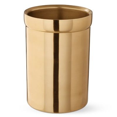 Gold Large Utensil Holder #williamssonoma Wood Utensil Holder, Magnetic Knife Block, Paper Towel Holder Kitchen, Gold Knife, Spatula Holder, Steel Storage Containers, Kitchen Counter Organization, Copper Utensils, Stainless Steel Containers