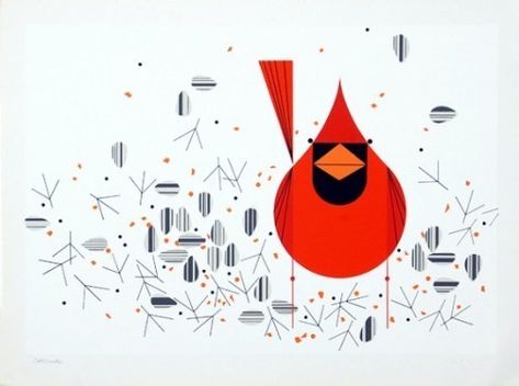 Charley Harper Cardinal, Charley Harper Birds, Charley Harper Art, Charley Harper, Detroit Institute Of Arts, Bird Quilt, Red Bird, Vintage Winter, Bird Illustration