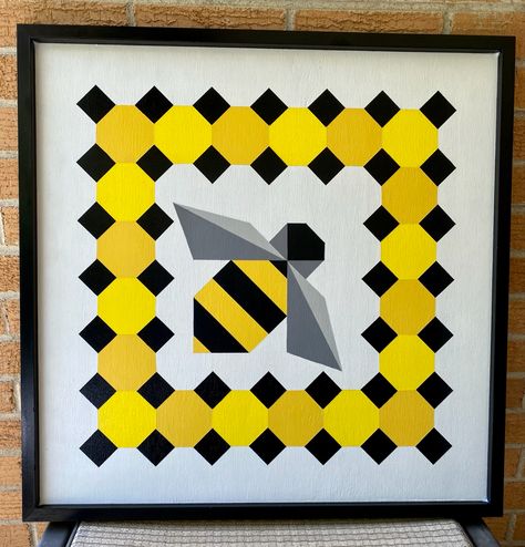 #silascreekbarnquilts #beekeeping #honeybee #honeybeebarnquilt #barnquilt #barnquilts #handpainted #barnquiltlove #barnart #outdoorart #quiltsquare Porch Quilts, Wood Lath Art, Jenga Crafts, Lath Art, Quilt Boards, Quilt Animals, Bee Quilt, 4h Ideas, Mountain Wood Art