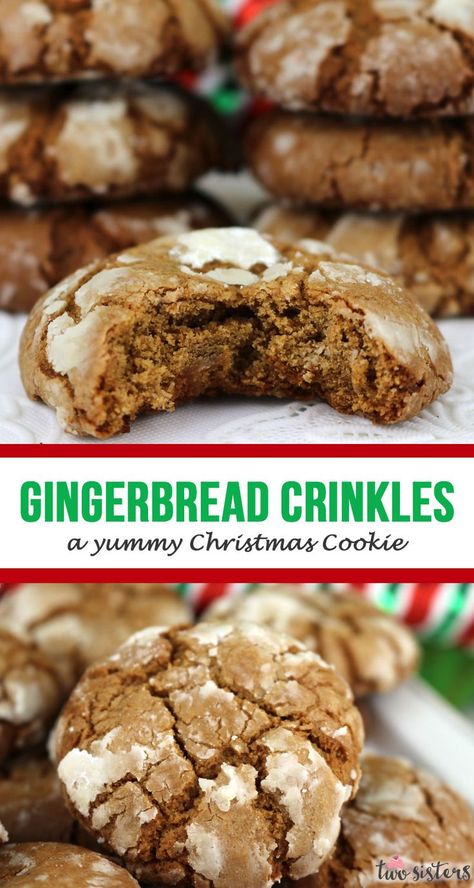 Gingerbread Crinkle Cookies, Homemade Gingerbread, Delicious Christmas Cookies, Ginger Bread Cookies Recipe, Crinkle Cookies, Gingerbread Cookie, Köstliche Desserts, Christmas Cooking, Easy Cookie Recipes