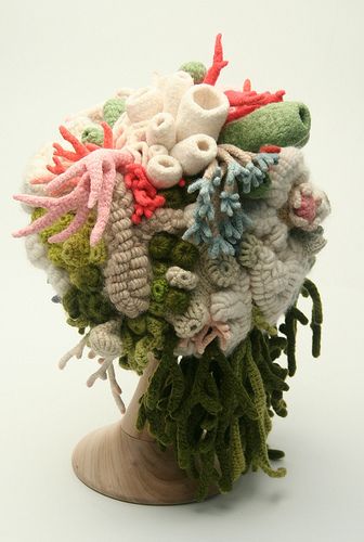 The Coral Garden Hat | Flickr - Photo Sharing! Crochet Sculpture Art, Coastal Textiles, Crochet Art Sculpture, Hat Sculpture, Crochet Sculpture, Crochet Coral, Gardening Hat, Art Crochet, Knitted Items