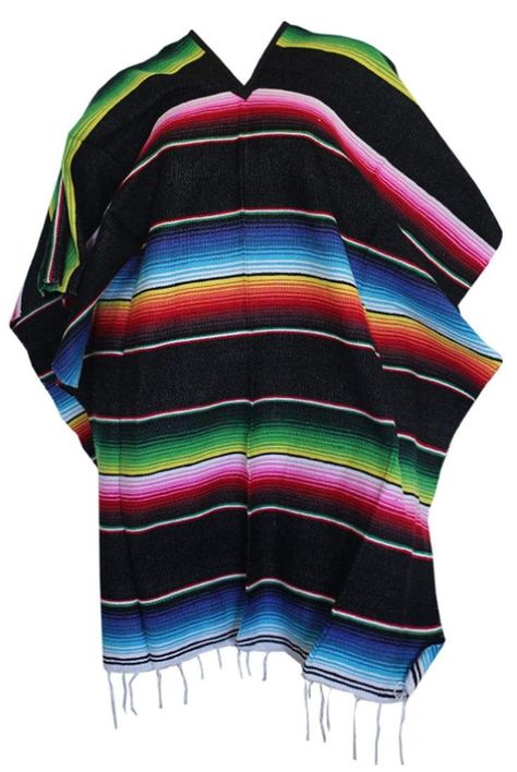 PRICES MAY VARY. *Authentic- Each poncho is hand made from Mexican serape (sarape) blankets. These blankets are still hand woven on wooden looms in Central Mexico, the same way they have been made for generations. Each poncho is unique, so slight variations in color and pattern will occur *One Size- Each poncho measures 36" wide by 38" long (folded) with 3-4" fringe along the bottom. Poncho is woven, no printed, so front and back are identical *Colorful- Great way to add a splash of color to you Mexican Baby Blanket, Serape Poncho, Mexican Babies, Mexican Serapes, Mexican Fashion, Mexican Blanket, Mexican Party, Woven Pattern, Adult Costumes