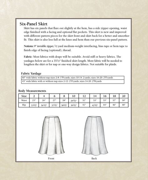 Revised Six-Panel Skirt Pattern (Ladies sizes 2-20) - 300013 Aline Skirt Pattern, Paneled Skirt Pattern, Skirt Pattern Free, Panel Skirt, Paneled Skirt, Aline Skirt, Bias Tape, Sewing Project, Skirt Design