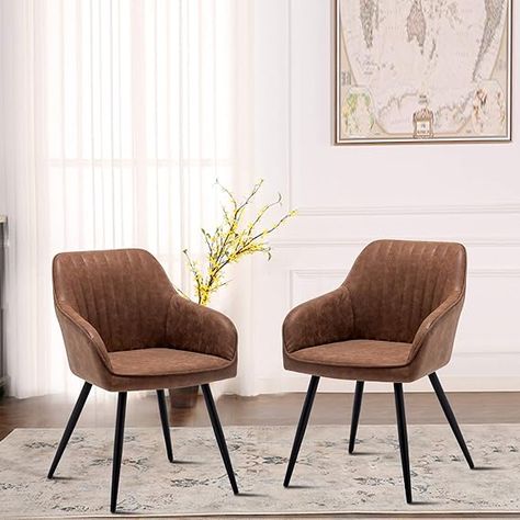 Annjoe Faux Leather Accent Arm Chairs for Living Room Leisures/ Upholstered Chair with Metal Legs Set of 2 for Home Kitchen Office Bistro Cafe, Brown Faux Leather Accent Chair, Office Guest Chairs, Chairs Living Room, Dining Room Arm Chairs, Accent Chair Set, Living/dining Room, Relaxing Chair, Leather Accent Chair, Upholstered Chair