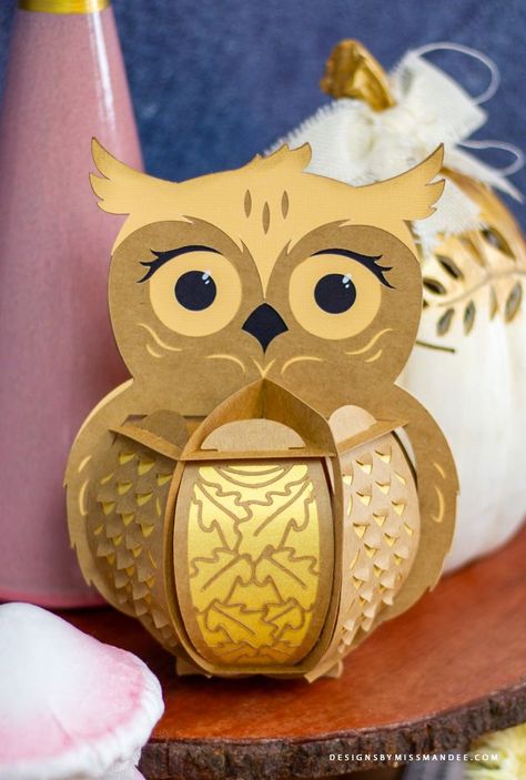 FREE Fall Owl Lantern - Designs By Miss Mandee. 3D, autumn, birds, Cricut, cut file, fall, Fall Owl Lantern, free, freebie, lantern, luminary, owl, Owls, paper lantern, Paper Lanterns, svg, Thanksgiving. Harry Potter Plants, Autumn Birds, Owl Lantern, Fall Owl, Fall Leaf Garland, Lantern Designs, Pumpkin Topiary, 3d Svg, Free Thanksgiving