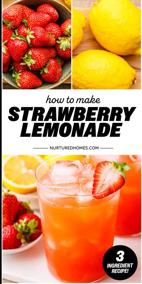 This easy strawberry lemonade recipe is so incredibly refreshing (and it only has 3 ingredients!). Here's how to make it. How To Make Strawberry Juice, Easy Strawberry Lemonade, Easy Lemonade Recipe, Slushy Drinks, Lemonade Smoothie, Homemade Strawberry Lemonade, Strawberry Lemonade Recipe, Easy Teas, 3 Ingredient Recipes