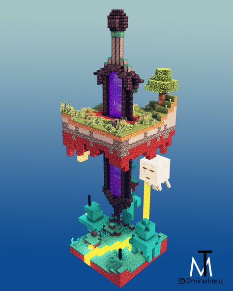 Minecraft One Chunk Builds, Minecraft Chunk Builds, Minecraft Portal, Mobs Minecraft, Minecraft Statues, Base Ideas, Minecraft Images, Minecraft Structures, Minecraft Banner Designs