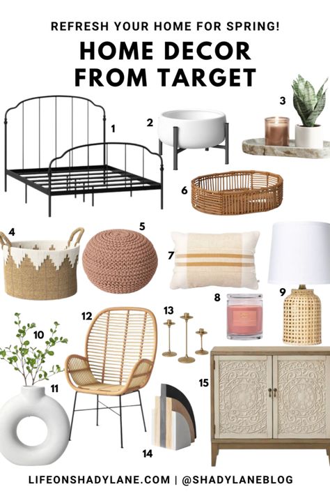 Refresh your home for spring with home decor from Target! Affordable home decor to give your space a mini makeover. Kansas City life, home, and style blogger Megan Wilson shares affordable home decor from Target Megan Wilson, Black Metal Bed, Wood Bookends, Rattan Armchair, Mini Makeover, Marble Tray, Stripe Throw Pillow, Refresh Your Home, Metal Planters