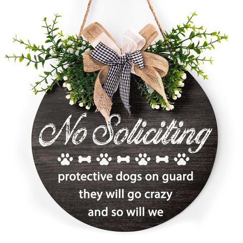 PRICES MAY VARY. 【Material】No Soliciting decorations door wreath signs are made of high quality wood with wood texture and smooth surface, characterized with durability and wear resistance, hard to deform or break, which has a long service life. Good printing can make its color and pattern last for a long time, which can be used in all kinds of seasons, ensure an attractive appearance without losing durability. 【Proper Size】Our funny no soliciting sign for house is 30 x 30cm/12 x 12 inch, 1pcs , Funny No Soliciting Sign, Dog Warning Signs, Front Porch Door, Home Front Porch, No Soliciting Sign, Bow Wood, Porch Door, No Soliciting Signs, No Soliciting