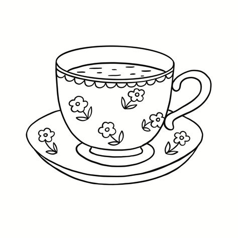 Teacup Coloring Pages, Easy Coloring Pages Aesthetic, Simple Coloring Pages For Adults, Simple Coloring Pages Aesthetic, Agenda Scrapbook, Food Coloring Pages, Work Stickers, Diy Bead Embroidery