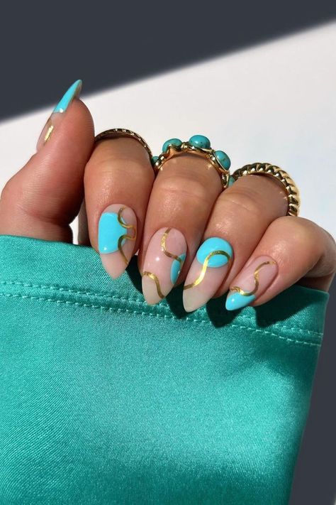 Turquoise Nail Ideas, Turquoise Nail Art, Turquoise Nail Designs, Blue Ombre Nails, Turquoise Nails, Luv Aj, Builder Gel, Turquoise And Gold, Waterproof Jewelry