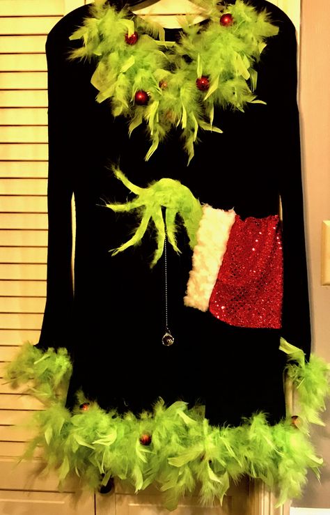 Grinch Ugly Christmas Sweater Diy, Ugly Christmas Sweater Diy, Christmas Sweater Diy, Ugly Sweater Outfits, Grinch Sweater, Homemade Ugly Christmas Sweater, Grinch Ugly Christmas Sweater, Ugly Christmas Sweater Diy Funny, Grinch Costume