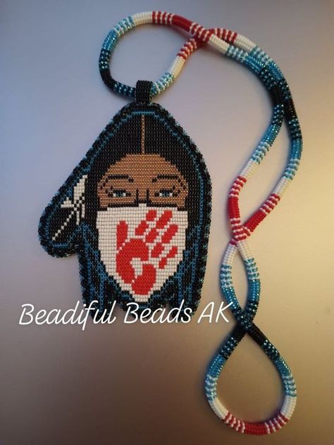 The Indigenous Bead Life | Beadiful Beads AK | Facebook Alaskan Native Beadwork, Mmiw Beadwork, Red Hand Print, Cherokee Art, Powwow Beadwork, Lady Warrior, Bone Bead Necklace, Beaded Medallion, Beadwork Ideas