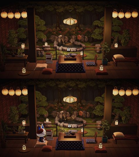 Animal Crossing House Ideas Inside, Acnh Japanese Room Ideas, Acnh Kotatsu Design, Acnh Japanese Island Ideas, Acnh Japanese Bedroom, Japanese House Animal Crossing, Acnh Teahouse, Happy Home Paradise Japanese, Acnh Japanese Garden