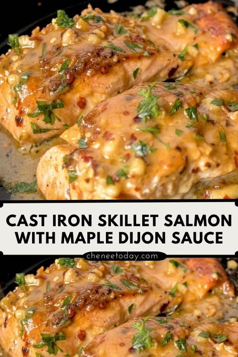 Creamy Dijon Salmon, Salmon Recipes Seared, Dijon Mustard Sauce For Salmon, Sweet And Savory Salmon, Salmon With A Sauce, Salmon And Sauce, Honey Mustard Sauce For Salmon, Salmon Winter Recipes, Cast Iron Skillet Salmon Recipes